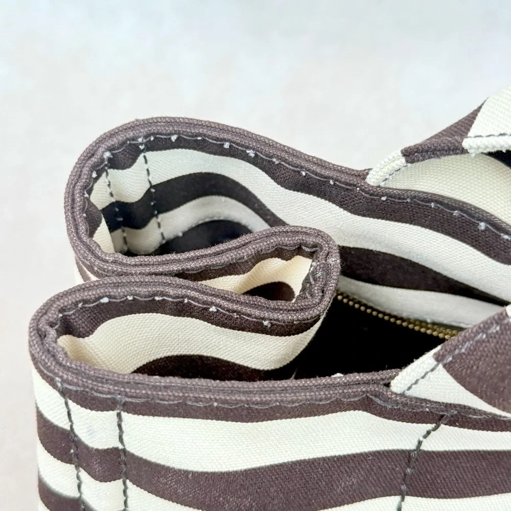 Prada Canapa Tote Chocolate Brown & Ivory Stripes w Strap + Dust Bags